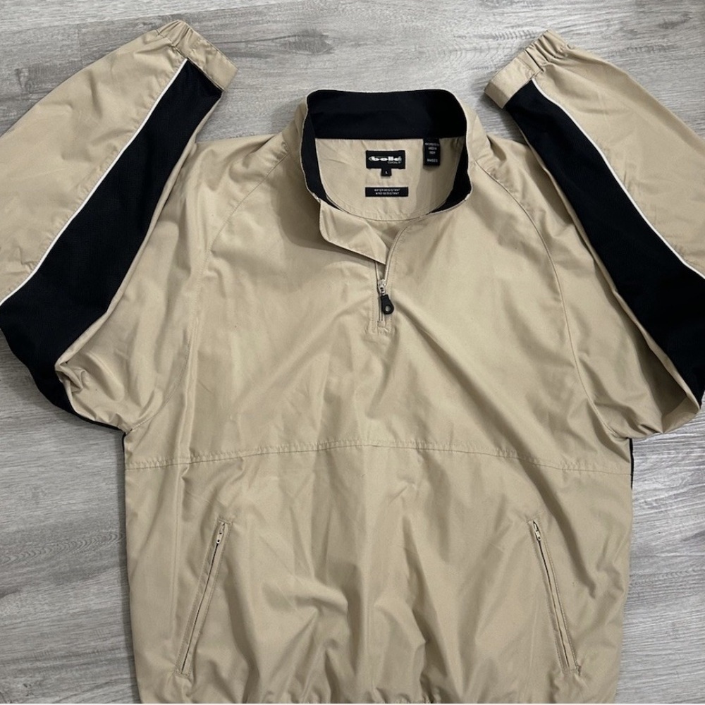 bollé GOLF Tan & Black Colorblock Quarter Zip Windbreaker Waterproof Sz L - Picture 2 of 5